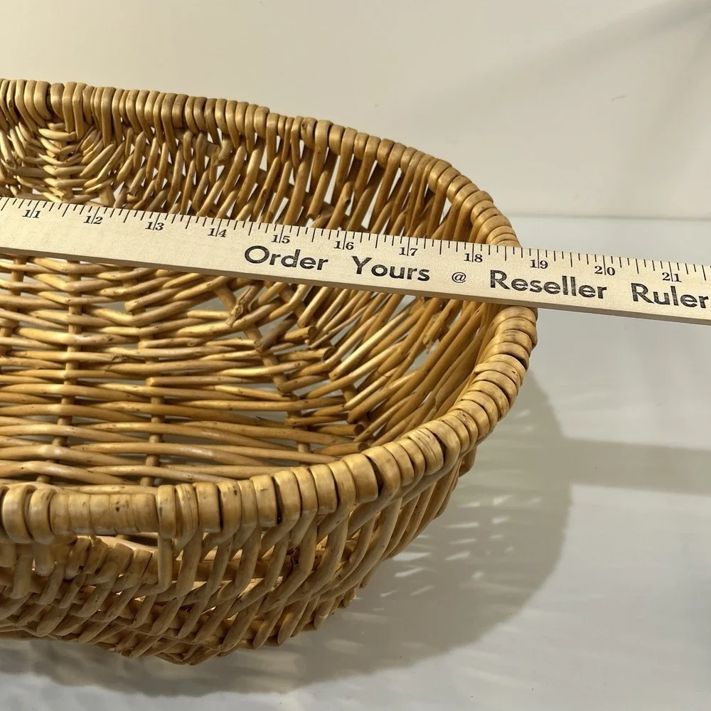 Vtg Handwoven Wicker Basket Oval Bread Bowl Rustic Boho Farmhouse Cottagecore